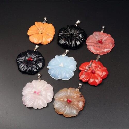 Essential New Fashion Large Daisy Flowers Natural Opalite Pink Quartz Watermelon Red Stone Pendant Female Jewelry Wholesale