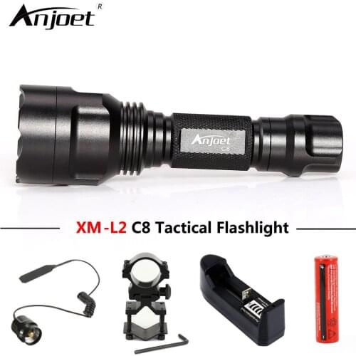 ANJOET C8 Self-defense flashlight 5 modes XML T6 Q5 L2 LED 1198LM Aluminum Single file Tactics Torches Lamp for Camping Cycling