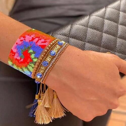 BLUESTAR Women Bracelets MIYUKI Bead Bracelets tie dye Pattern Pulseras Mujer Moda Handmade Crystal Bead Armband Jewelry 2021