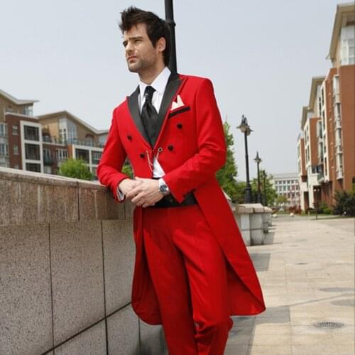 Custom red Business mens suits Groom Tuxedos Jacket+Pant Wedding Suit For Men prom Fashion Tuxedos wedding party