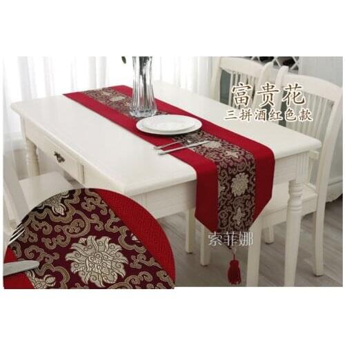 Chinese Vintage Luxurious Handmade Mixed Brocade Tassel Table Runner Bed Flag