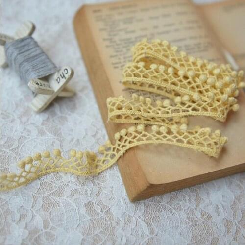 6 Meters/lot Yellow Cotton Lace Fabric Crochet Lace Trim Ribbon Knit Sewing Garment Accessories