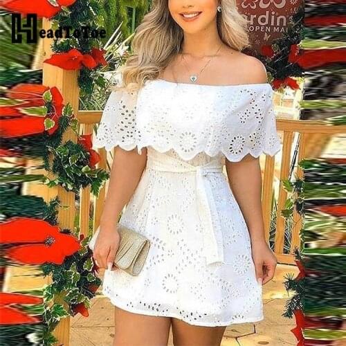 Off Shoulder Broderie Lace Mini Dress