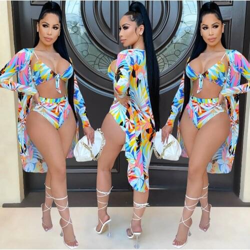 SUJYing Summer New Fashion Three Piece Bikini Swimsuit With Milk Silk Printing