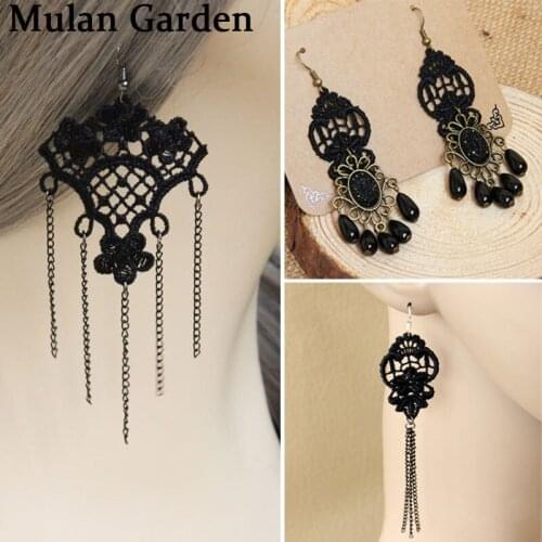 M&G New Black Lace Halloween Alloy Earrings Long Tassel Pendant Earrings Vintage Gothic Jewelry Party Accessories Girl Gift 2019
