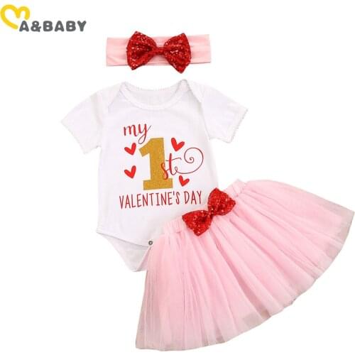 Ma&Baby 0-2Y My 1st Valentines day Baby Girl Outfits Newborn Infant Baby Girl Letter Heart Romper Tutu Skirts Clothes Set