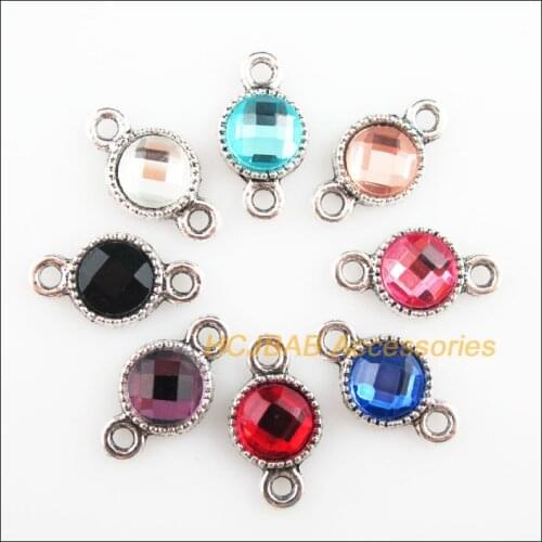 Fashion 16Pcs New Charms Tibetan Silver Tone Retro Round Mixed Crystal Connectors 10x18.5mm