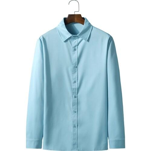 Light Blue Business Casual Shirt Men 2021 Brand Slim Fit Long Sleeve Mens Dress Shirts Wedding Prom Tuxedo Shirt Male Chemise