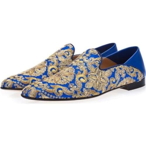 SHOOEGLE Sapatos Masculinos Men Gold Floral Embroidery Loafers Crystal Studs Flats Slip on Canvas Shoes Wedding Shoes Men 2019