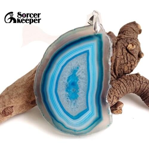 Natural Gem Stone Jewelry Multi-color Rough Art Botswana Agates Slice Beads Pendant Necklace New Trendy Gift for mens BD218