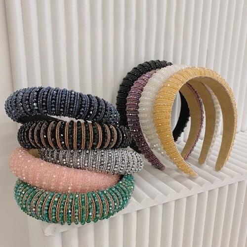 Wide Baroque Full Rhinestone Hair Band for Women Headdress Solid Color Headband Girls Hairband Hair Hoop Female Hair Accessories
