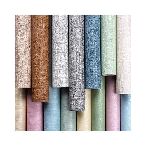 Pure color pvc self-adhesive wallpaper sackcloth pattern bedroom wallpaper thickened waterproof refurbished plain color macaron