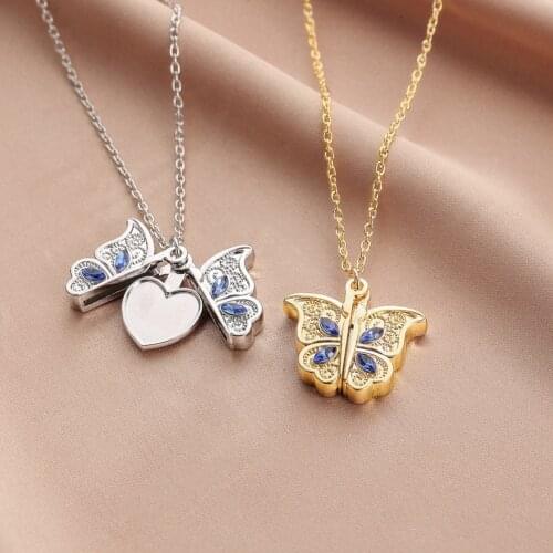 Butterfly Necklaces For Women Open Butterfly Heart for Couple Locket Pendant Gold Silver Color Delicate Jewelry Gifts