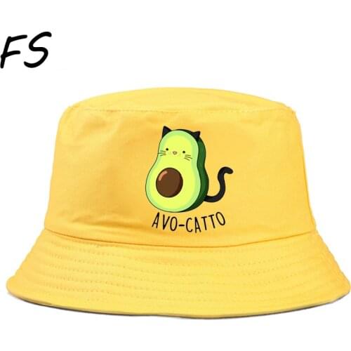 Avocado cat Bucket Hat Women Fisherman Hat Reversible Fishing Hat Bob Caps Hip Hop cute cartoon Gorros Men panama sun hat панама