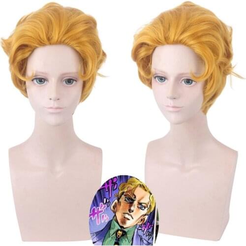 40cm Anime JOJOs Bizarre Adventure Cosplay Kira Yoshikage Wig Role Playing Wigs Halloween Cosplay Yellow Hair