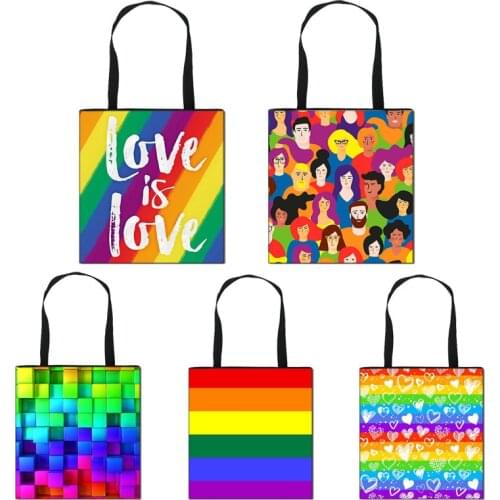 Love Is Love Rainbow Shoulder Bag LGBT Causal Totes Lesbian Gay Handbag Women Fashion Shopping Bag adult Travel Bags