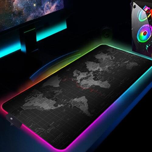 RGB Mouse Pad World Map Mat Anime Gaming Mousepad Gamer Accessories Mausepad LED Pad PC Keyboard Pad For Computer Laptop Pad Xxl