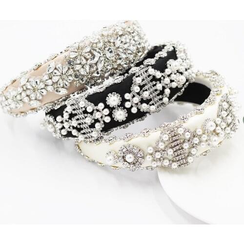 Luxury New Bling Pearl Rhinestone Baroque Headbands Women Crystal Hairband Diamond Padded Headband Party Hair Accessories