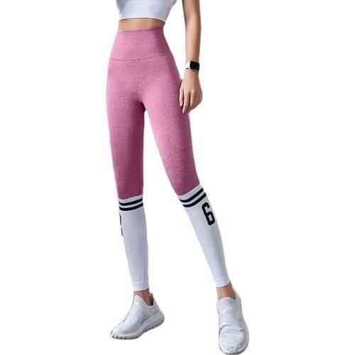 Pink Contrast Stretchy Yoga Pants High Waist Yoga Leggings Gym Fitness Women Tights Casual Blue Sport Pants Yellow Gray Trousers