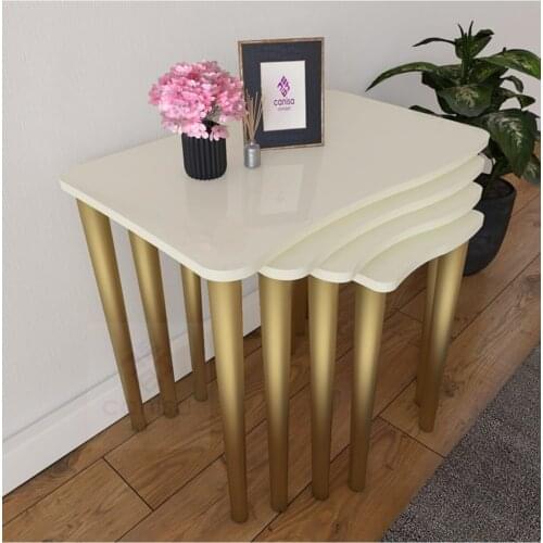 Modern Swan Series 4 Pcs Zigon Coffee table Pad Mdf Painted And-Cream/Gold coffe table