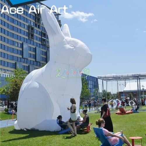 Cute giant white Led lighting inflatable rabbit Standing animal replica model for event or outdoor ground lawn party decoration