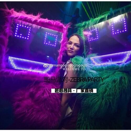 LED Technology headwear Jungle Party Performance Costume Fur Jacket Gogo Show Bar Gogo Show cosplay costumes