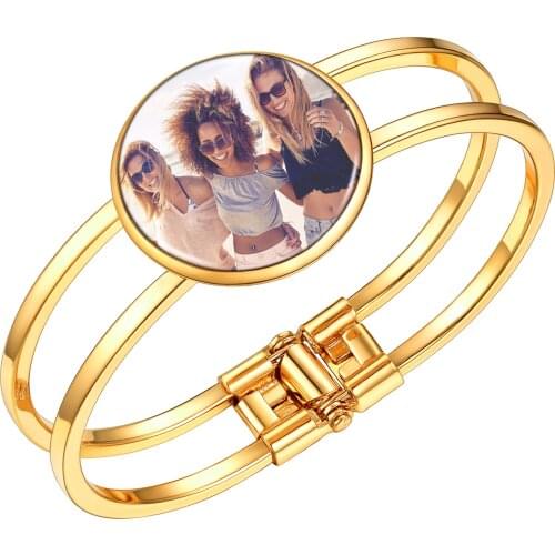 U7 Unisex Simple Cuff Bracelet Gold Platinum Plated Bracelets Custom Jewelry Lovely Bangle Bracelet with Memory Photo DZ01