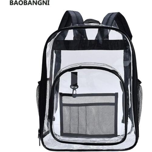 PVC Waterproof Transparent School Bag See Through Backpacks High Quality Large Capacity Backpack Solid Clear Backpack