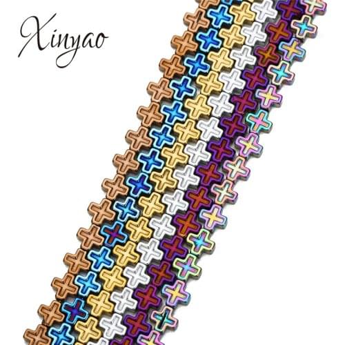 XINYAO 60Pcs/lot Natural Stone Cross Shape Beads 6mm Colorful Hematite Loose Spacer Beads For Diy Jewelry Making Materials