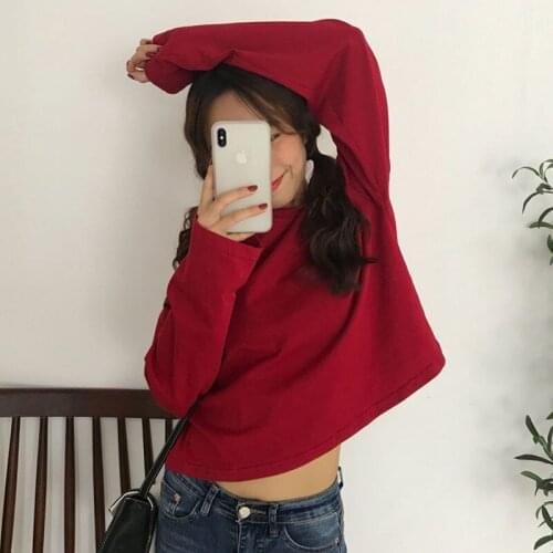 Woman TShirts Spring Clothes Womens Clothes Loose Long Sleeve Casual T-shirt Top Crop Top Mujer Camisetas