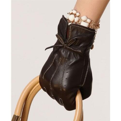 Free Shipping Swallow-tailed Women Leather Gloves Wrist Bowknot Female Genuine Sheepskin Glove Fashion Special Offer L123PC
