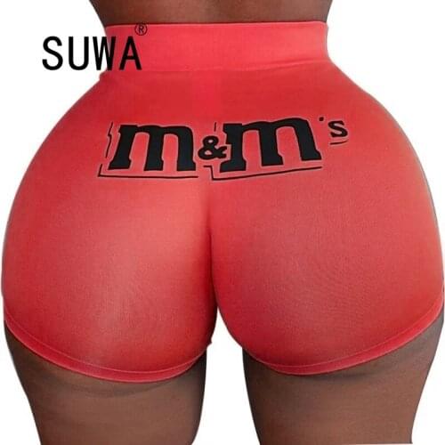 2020 Women Fun Print High Waisted Breeches Shorts Summer Sexy Printed Letter Sports Daily Shorts Bottom