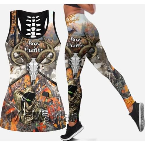 3D Printed Deer Hunting Orange Hollow Tanktop Women Sexy Vest Girls Fashion Tank tops Clothes ropa mujer Oversized Drop ship-056