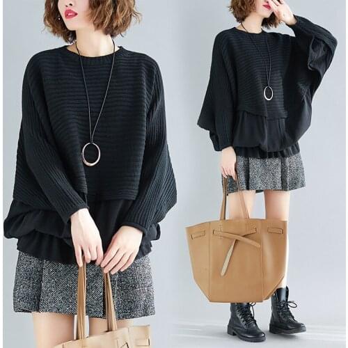 Oversized Women Sweater Pullover Loose Casual Knit Shirt Pull Femme Plus Size Fashion Bat Sleeve 2021 Spring Tops Sueter Mujer