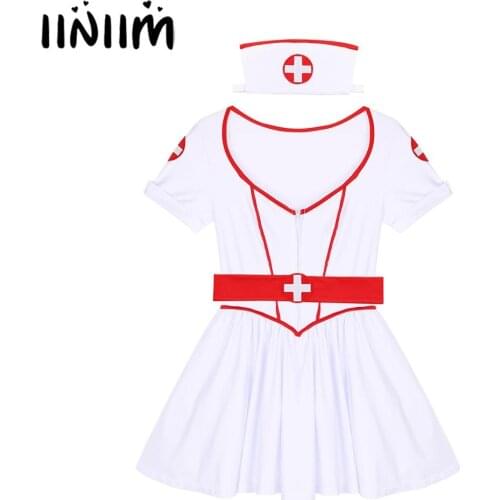Womens Sexy Naughty Nurse Dress Up Carnival Fancy Halloween Cosplay Party Exotic Costumes Sweetheart Dress with Headband