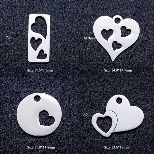 10pcs/lot Disc 3 Hollow Hearts Love Jewelry Charms Wholesale 100% Stainless Steel Finding Charm Supplies Pendant Accessories