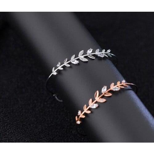 100% Real. 925 Sterling Silver Clear CZ Olive Branch of Leaf Bangle Cuff Bracelet Wrist Tassel Double Ball Adjust C-S2776