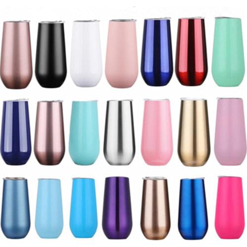150pcs/lot 6oz Champagne Tumbler Sublimation Wine Glass Egg Flute Cup 18/8 Stainless Steel Insulated Vacuum 2-Wall Thermos Mug
