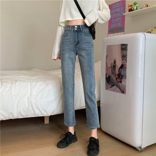2021 loose straight nine minutes of pants han edition high waist jeans fashion joker female ins restoring ancient ways
