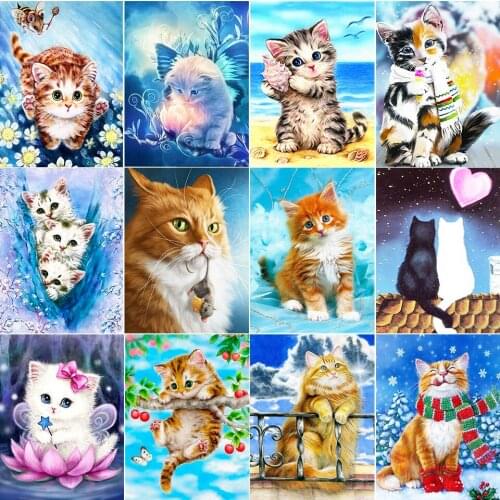 5D DIY Diamond Painting Cat Cartoon Cross Stitch Kits Full Drill Embroidery Animals Mosaic Art Picture of Rhinestones Home Decor