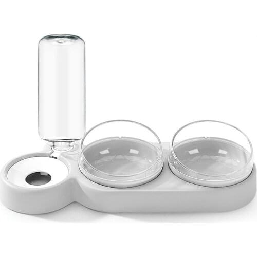 Three Dogs Cat Bowl Set 15 Tilt N 360 Rotatable Double Food Bowl Double Bowl of Wet N Dry Food with Automatic Water Bottle Bowl