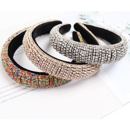 Baroque Rainbow Full Rhinestone Padded Sponge Headbands For Women Girls Luxury Hairbands Crystal Hair Hoop Hair Accessories