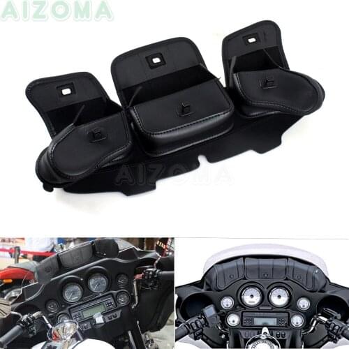 Black Motorcycle Three Pocket Windshield Batwing Fairing Pouch Bags For Harley Electra Street Glide Touring Bike 1996-2013
