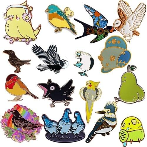 Cute Birds Enamel Pin Crow pigeon Owl swallow Badge Fly animal Brooch Jewelry