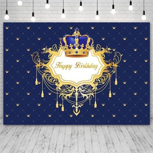 Avezano Backdrop Happy Birthday Crown Headboard Surface Of Sofa Blue Photography Background For Photo Studio Photozone Photocall