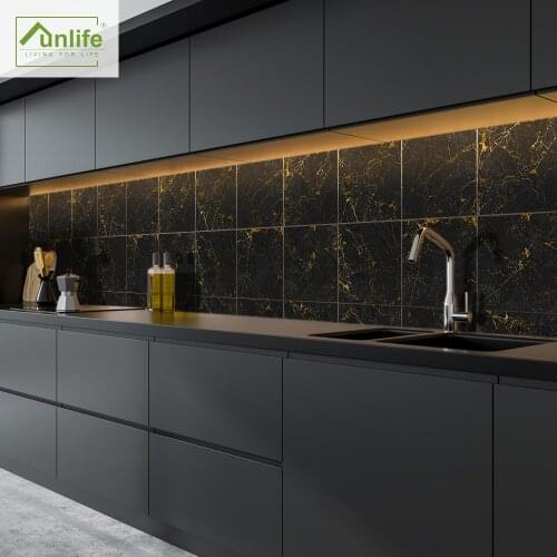 Funlife® Black and Gold Marble Tile sticker Wall sticker Decorative Self-Adhesive Easy to Clean Bathroom Kitchen Backsplash DIY