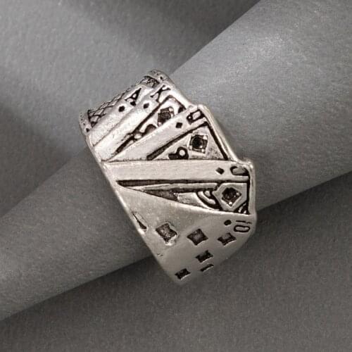 Tocona Poker Ring Index Finger Ring for Women Men Punk Hip-Hop Ancient Creative Poker Street Snap Ring Party Jewelry 18657