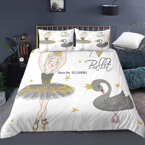 Cartoon Cute Girl Swan Dance Duvet Cover Bedding Sets Euro Bed Set Winter Full King Single Queen Bedding Cover Girls Room Decor