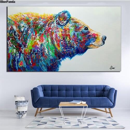 Colorful Bear Animal Graffiti Canvas Painting Wall Art Poster Print Nordic Kids Decoration Picture Children Bedroom Decor