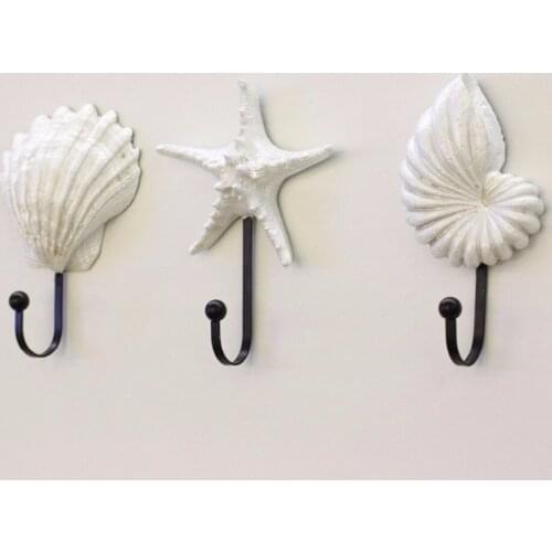 3pcs/set Creative Hat Hanging Hook Resin Mediterranean Style Coat Starfish Scallop In Shell Conch Wall Hanger Decorative Hooks